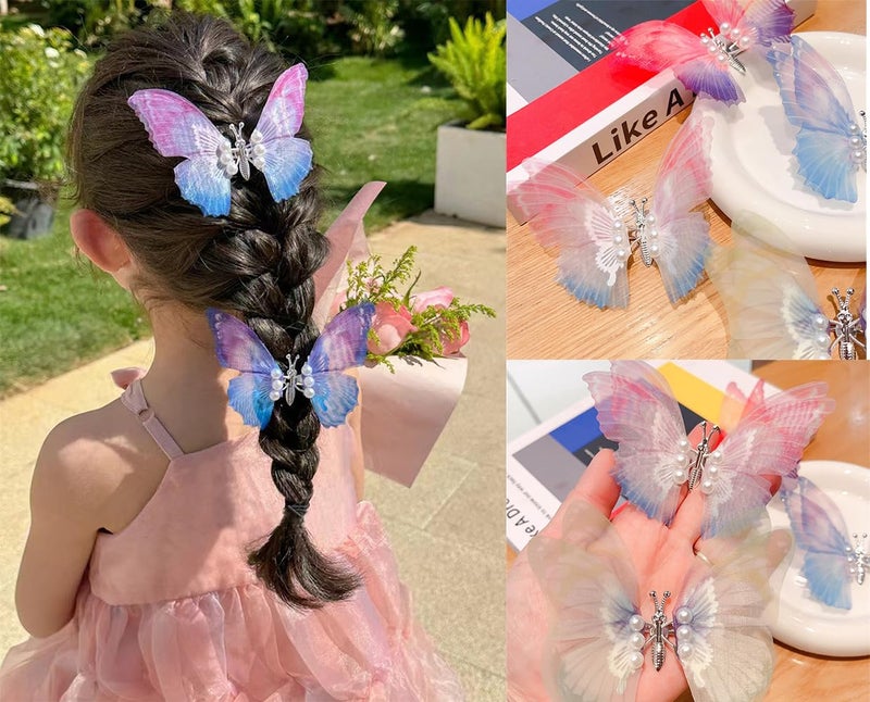 CIXVOEMK Gradient Butterfly Hair Clips Set - Multi-color Cute Hair Accessories for Girls (6PCS) - Image 3